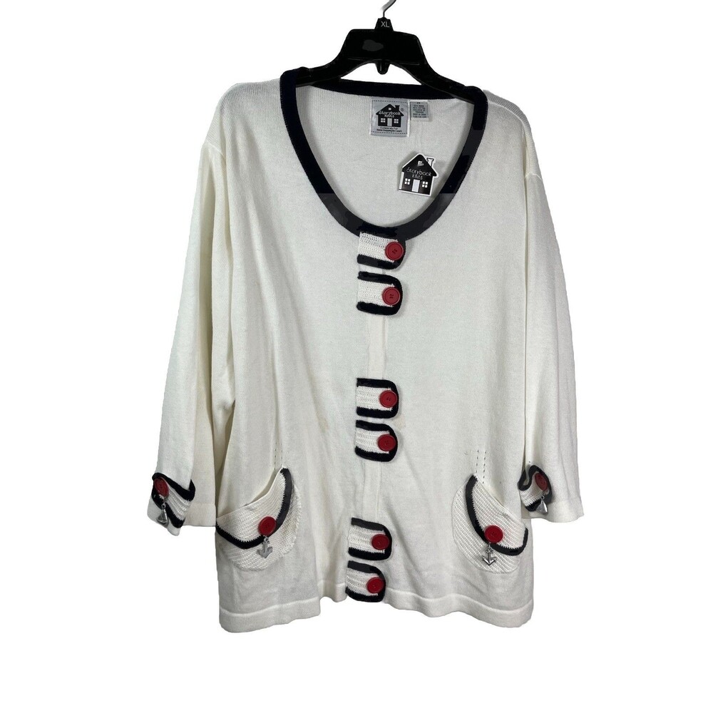 Storybook Knits NWT Nautical Sailor Anchor Navy White Stripe Cardigan Sweater 2x